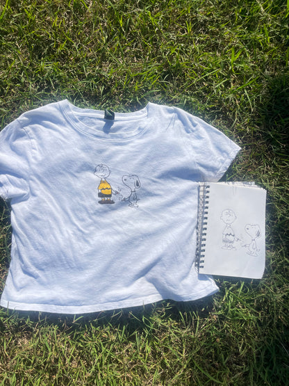 Hand-drawn snoopy and Charlie smoking tee (women’s medium)