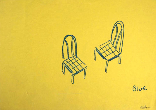 Blue Chairs on yellow handmade paper