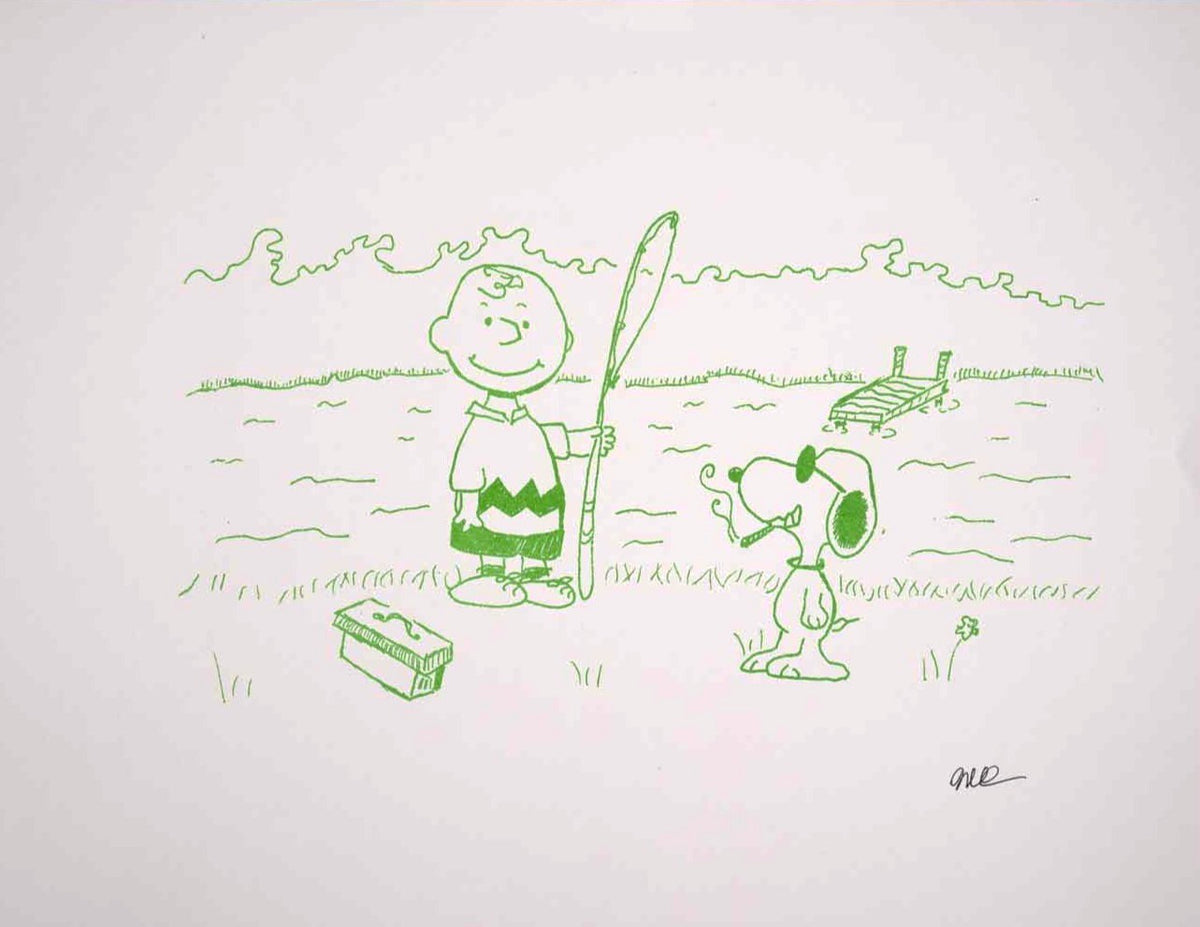 Charlie and Snoopy Fishing print
