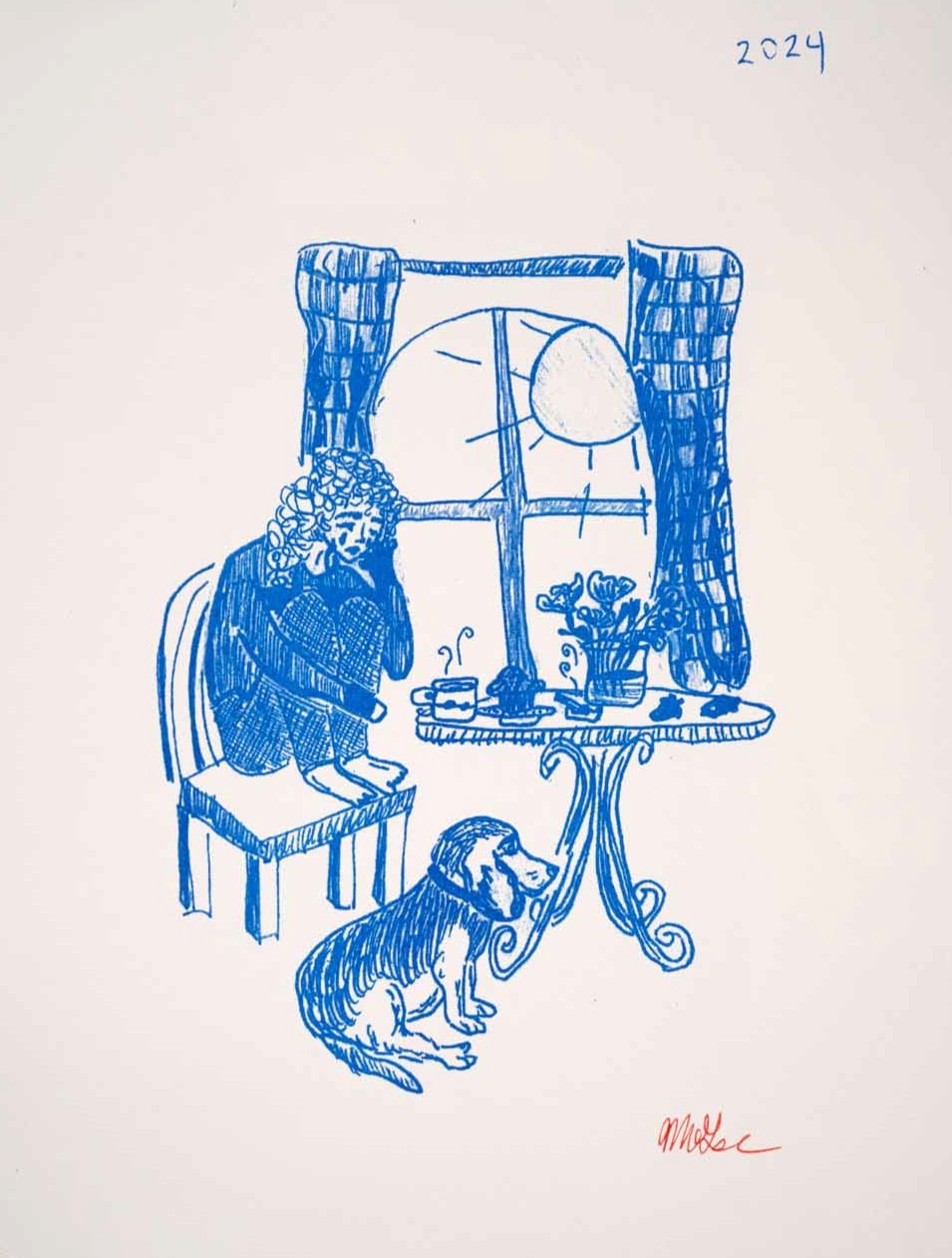 Dog and Girl with Coffee print