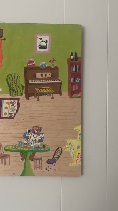 Bear Drinking Coffee in His Kitchen