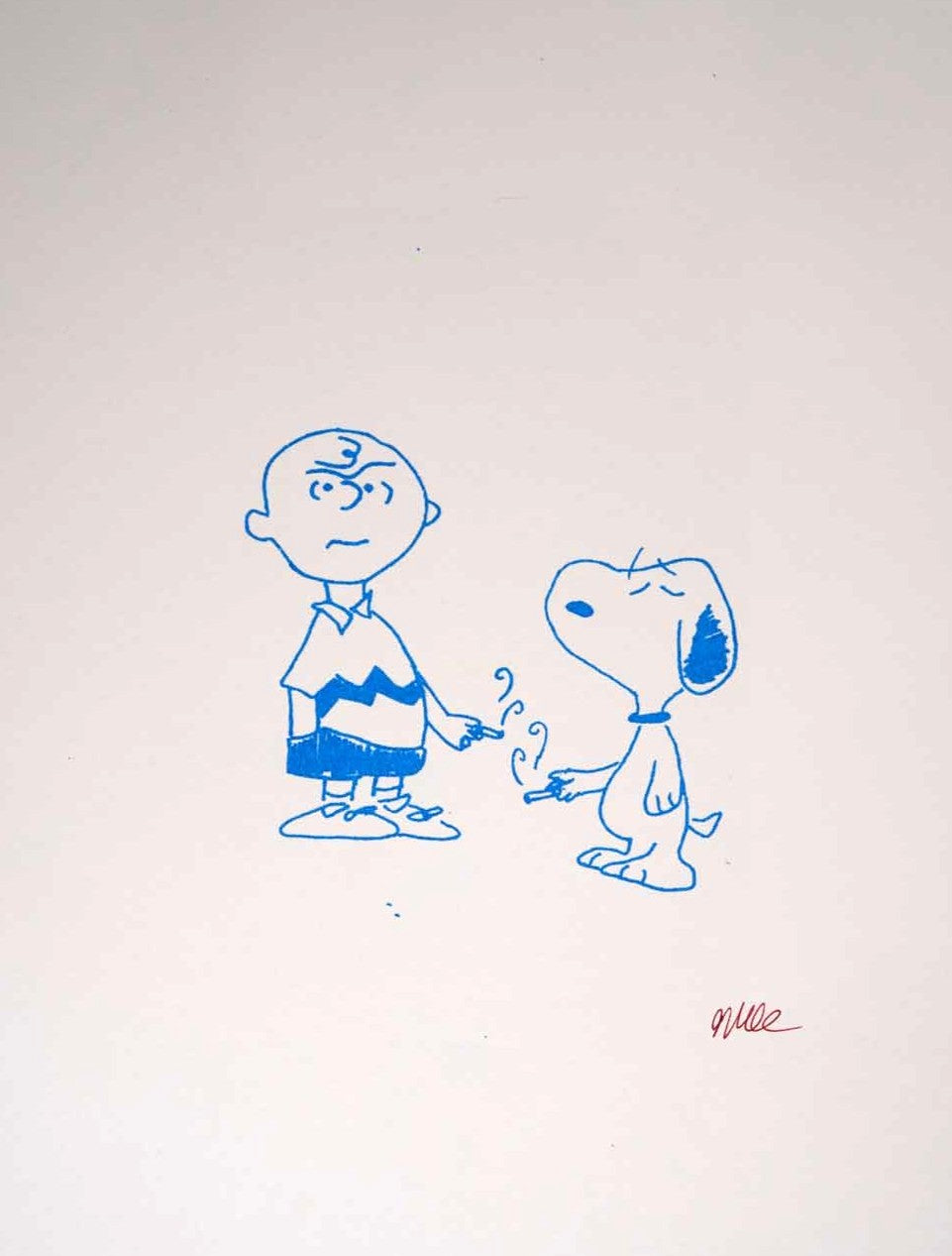 Charlie and Snoopy Smoking print